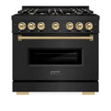 ZLINE Autograph Edition 36 in. 5.2 cu. ft. Classic Gas Range with 6 Burner Cooktop and Convection Gas Oven in Black Stainless Steel and Champagne Bronze Accents, Open Box-Good Condition
