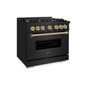 ZLINE Autograph Edition 36 in. 5.2 cu. ft. Classic Gas Range with 6 Burner Cooktop and Convection Gas Oven in Black Stainless Steel and Champagne Bronze Accents, Open Box-Good Condition