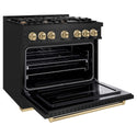 ZLINE Autograph Edition 36 in. 5.2 cu. ft. Classic Gas Range with 6 Burner Cooktop and Convection Gas Oven in Black Stainless Steel and Champagne Bronze Accents, Open Box-Good Condition