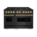 ZLINE Autograph Edition 48 in. 6.7 cu. ft. Classic Double Oven Gas Range with 8 Burner Cooktop in Black Stainless Steel and Champagne Bronze Accents, Open Box-Great Condition
