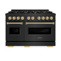 ZLINE Autograph Edition 48 in. 6.7 cu. ft. Classic Double Oven Gas Range with 8 Burner Cooktop in Black Stainless Steel and Champagne Bronze Accents, Open Box-Great Condition