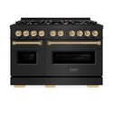 ZLINE Autograph Edition 48 in. 6.7 cu. ft. Classic Double Oven Gas Range with 8 Burner Cooktop in Black Stainless Steel and Champagne Bronze Accents, Open Box-Good Condition