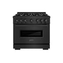 ZLINE 36 in. 5.2 cu. ft. Classic Dual Fuel Range with 6 Burner Gas Cooktop and Electric Convection Oven in Black Stainless Steel, Open Box-Great Condition