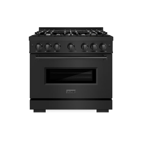 ZLINE 36 in. 5.2 cu. ft. Classic Dual Fuel Range with 6 Burner Gas Cooktop and Electric Convection Oven in Black Stainless Steel, Open Box-Great Condition