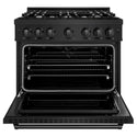 ZLINE 36 in. 5.2 cu. ft. Classic Dual Fuel Range with 6 Burner Gas Cooktop and Electric Convection Oven in Black Stainless Steel, Open Box-Great Condition