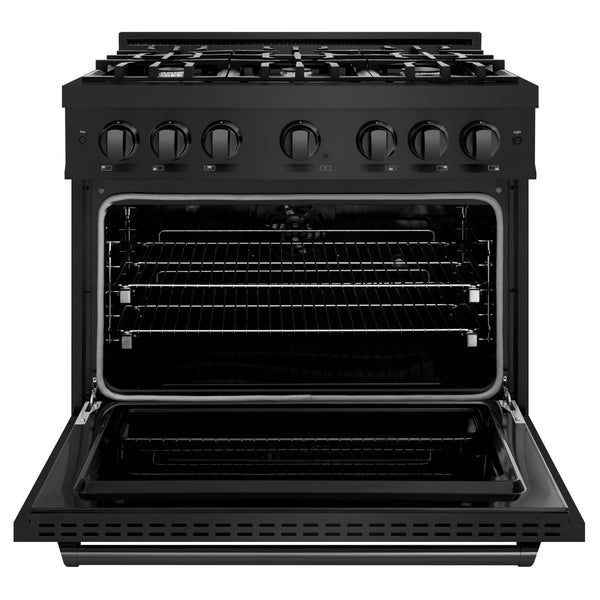ZLINE 36 in. 5.2 cu. ft. Classic Dual Fuel Range with 6 Burner Gas Cooktop and Electric Convection Oven in Black Stainless Steel, Open Box-Great Condition