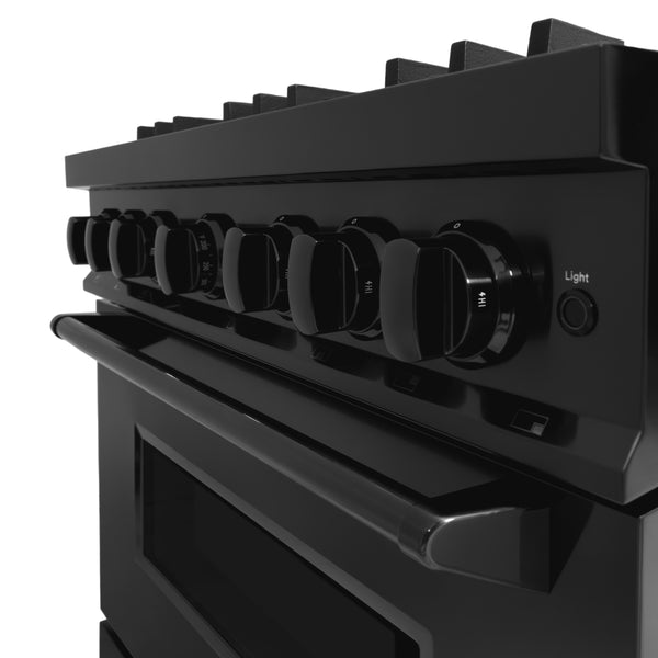 ZLINE 36 in. 5.2 cu. ft. Classic Dual Fuel Range with 6 Burner Gas Cooktop and Electric Convection Oven in Black Stainless Steel, Open Box-Great Condition