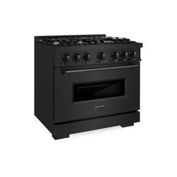 ZLINE 36 in. 5.2 cu. ft. Classic Dual Fuel Range with 6 Burner Gas Cooktop and Electric Convection Oven in Black Stainless Steel, Open Box-Great Condition