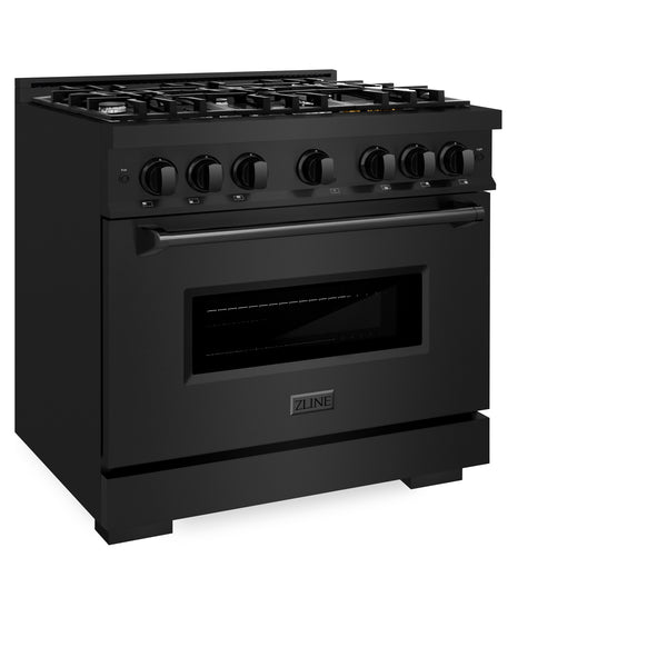 ZLINE 36 in. 5.2 cu. ft. Classic Dual Fuel Range with 6 Burner Gas Cooktop and Electric Convection Oven in Black Stainless Steel, Open Box-Great Condition