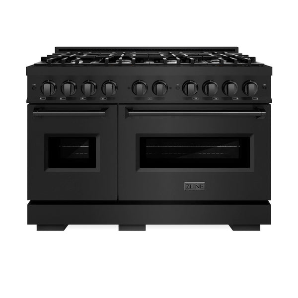 ZLINE 48 in. 6.7 cu. ft. Classic Double Oven Dual Fuel Range with 8 Burner Gas Cooktop in Black Stainless Steel, Open Box-Good Condition