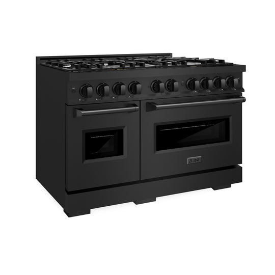 ZLINE 48 in. 6.7 cu. ft. Classic Double Oven Dual Fuel Range with 8 Burner Gas Cooktop in Black Stainless Steel, Open Box-Great Condition