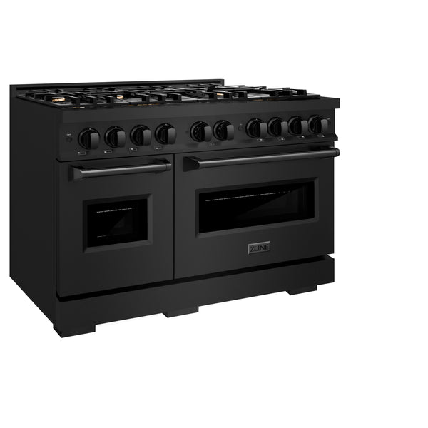 ZLINE 48 in. 6.7 cu. ft. Classic Double Oven Dual Fuel Range in Black Stainless Steel with 8 Brass Burners (CDRB-BR-48)