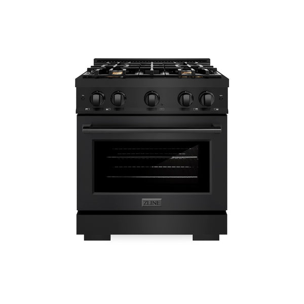 ZLINE 30 in. 4.2 cu. ft. Select Dual Fuel Range with Gas Cooktop and Electric Convection Oven in Black Stainless Steel with 4 Brass Burners, Open Box-Great Condition