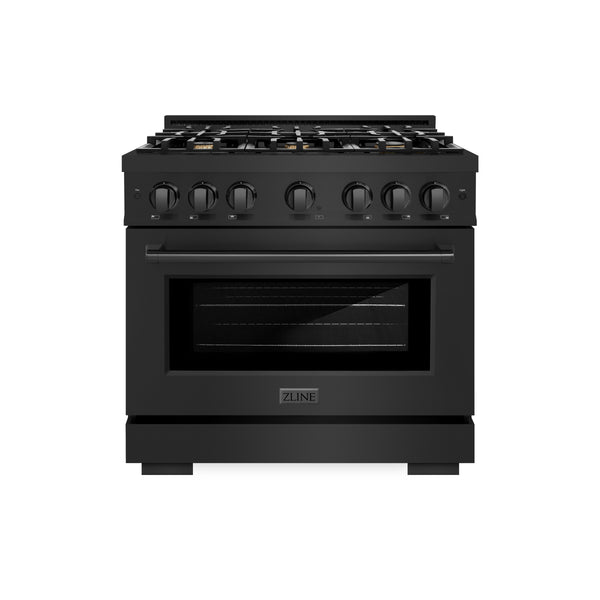 ZLINE 36 in. 5.2 cu. ft. Select Dual Fuel Range with Gas Cooktop and Electric Convection Oven in Black Stainless Steel with 6 Brass Burners (HDRB-BR-36)