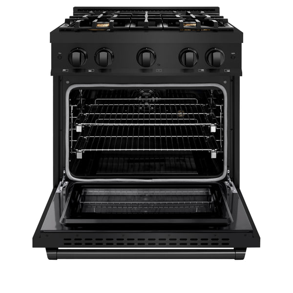 ZLINE 30 in. 4.2 cu. ft. Select Dual Fuel Range with Gas Cooktop and Electric Convection Oven in Black Stainless Steel with 4 Brass Burners (HDRB-BR-30)