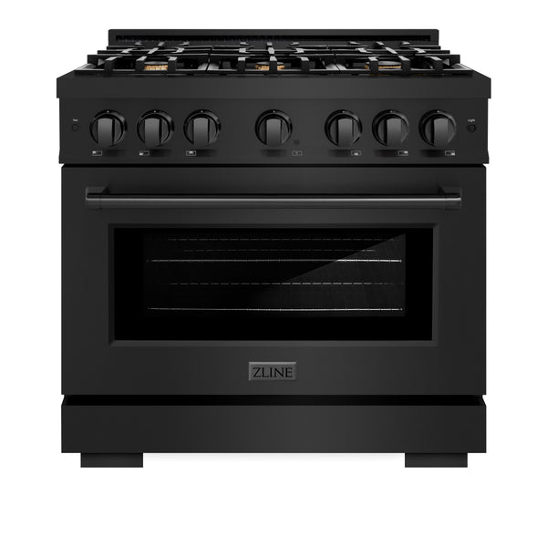 ZLINE 36 in. 5.2 cu. ft. Select Dual Fuel Range with Gas Cooktop and Electric Convection Oven in Black Stainless Steel with 6 Brass Burners (HDRB-BR-36)