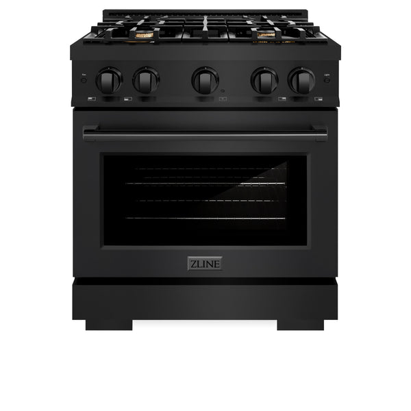 ZLINE 30 in. 4.2 cu. ft. Select Dual Fuel Range with Gas Cooktop and Electric Convection Oven in Black Stainless Steel with 4 Brass Burners (HDRB-BR-30)