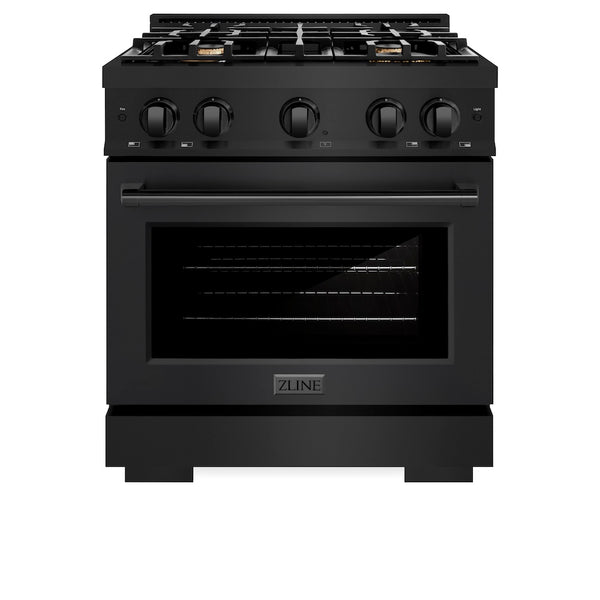 ZLINE 30 in. 4.2 cu. ft. Select Dual Fuel Range with Gas Cooktop and Electric Convection Oven in Black Stainless Steel with 4 Brass Burners, Open Box-Great Condition