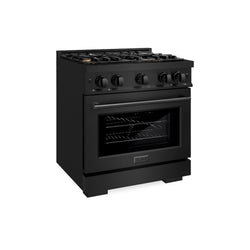 ZLINE 30 in. 4.2 cu. ft. Select Dual Fuel Range with Gas Cooktop and Electric Convection Oven in Black Stainless Steel with 4 Brass Burners, Open Box-Great Condition