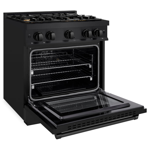 ZLINE 30 in. 4.2 cu. ft. Select Dual Fuel Range with Gas Cooktop and Electric Convection Oven in Black Stainless Steel with 4 Brass Burners (HDRB-BR-30)