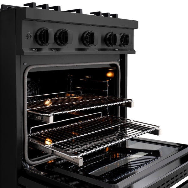 ZLINE 30 in. 4.2 cu. ft. Select Dual Fuel Range with Gas Cooktop and Electric Convection Oven in Black Stainless Steel with 4 Brass Burners, Open Box-Great Condition
