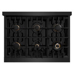 ZLINE 36 in. 5.2 cu. ft. Select Dual Fuel Range with Gas Cooktop and Electric Convection Oven in Black Stainless Steel with 6 Brass Burners, Open Box-Great Condition