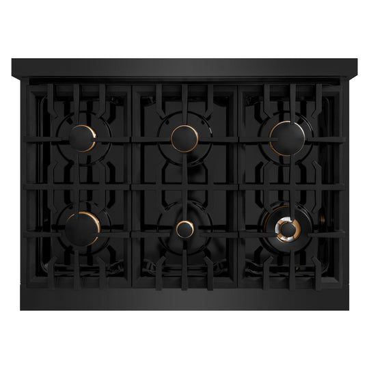 ZLINE 36 in. 5.2 cu. ft. Select Dual Fuel Range with Gas Cooktop and Electric Convection Oven in Black Stainless Steel with 6 Brass Burners, Open Box-Great Condition