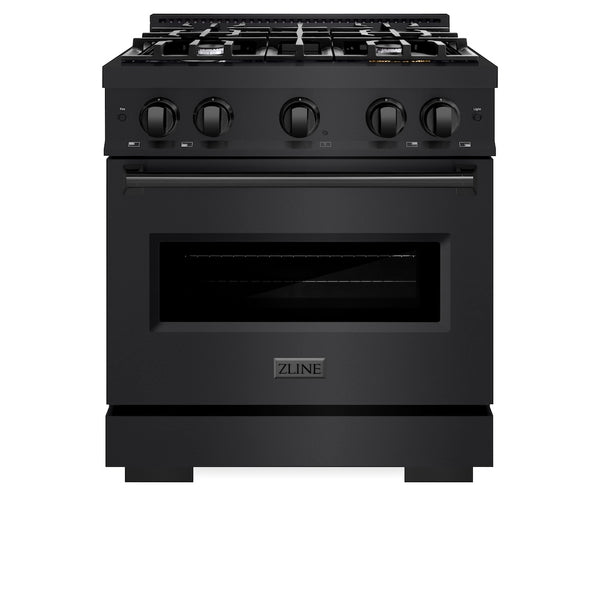 ZLINE 30 in. 4.2 cu. ft. Classic Gas Range with 4 Burner Cooktop and Convection Gas Oven in Black Stainless Steel, Open Box-Great Condition