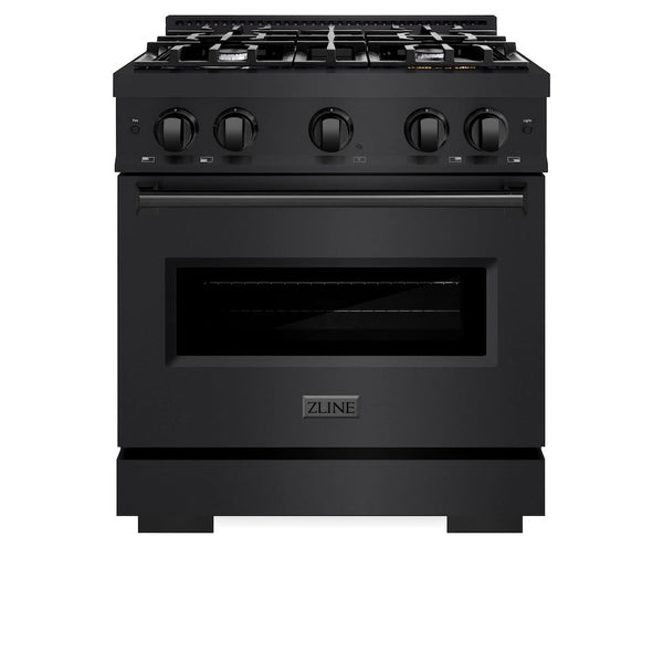 ZLINE 30 in. 4.2 cu. ft. Classic Gas Range with 4 Burner Cooktop and Convection Gas Oven in Black Stainless Steel, Open Box-Good Condition