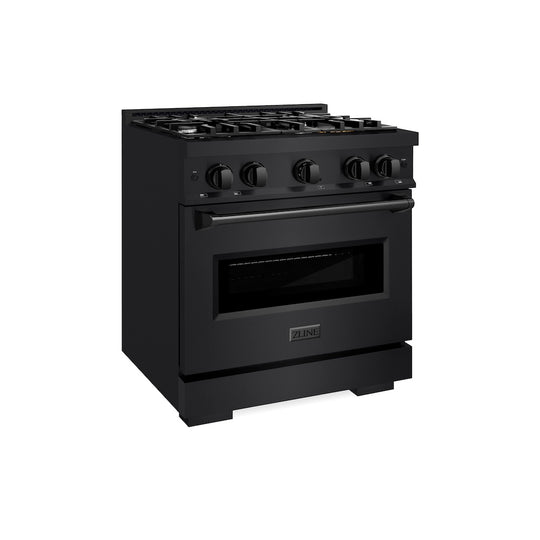 ZLINE 30 in. 4.2 cu. ft. Classic Gas Range with 4 Burner Cooktop and Convection Gas Oven in Black Stainless Steel, Open Box-Great Condition