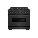 ZLINE 36 in. 5.2 cu. ft. Classic Gas Range with 6 Burner Cooktop and Convection Gas Oven in Black Stainless Steel, Open Box-Great Condition