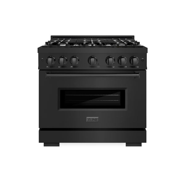 ZLINE 36 in. 5.2 cu. ft. Classic Gas Range with 6 Burner Cooktop and Convection Gas Oven in Black Stainless Steel, Open Box-Great Condition