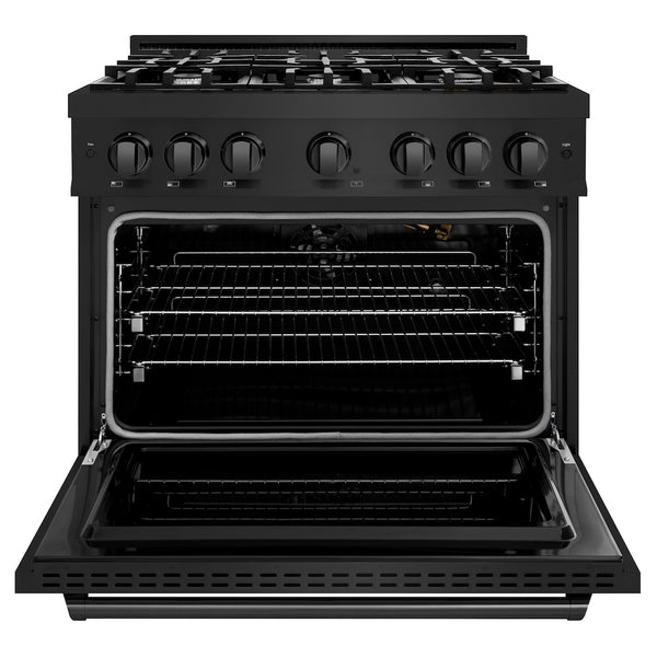ZLINE 36 in. 5.2 cu. ft. Classic Gas Range with 6 Burner Cooktop and Convection Gas Oven in Black Stainless Steel, Open Box-Great Condition