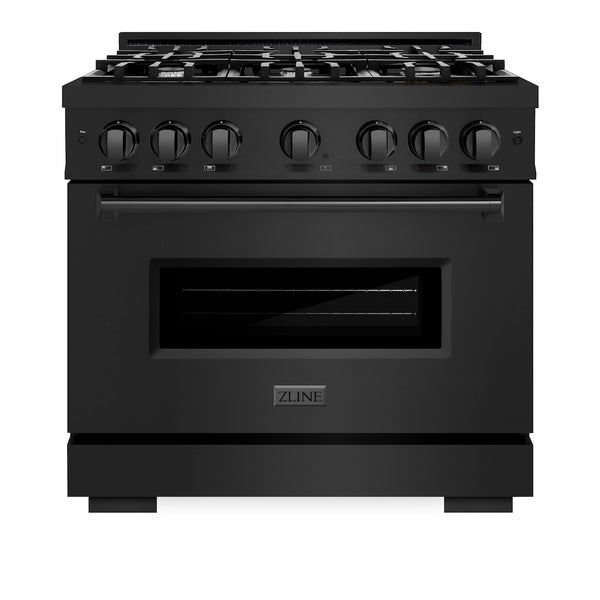 ZLINE 36 in. 5.2 cu. ft. Classic Gas Range with 6 Burner Cooktop and Convection Gas Oven in Black Stainless Steel, Open Box-Great Condition