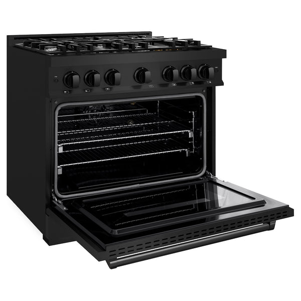 ZLINE 36 in. 5.2 cu. ft. Classic Gas Range with 6 Burner Cooktop and Convection Gas Oven in Black Stainless Steel, Open Box-Great Condition