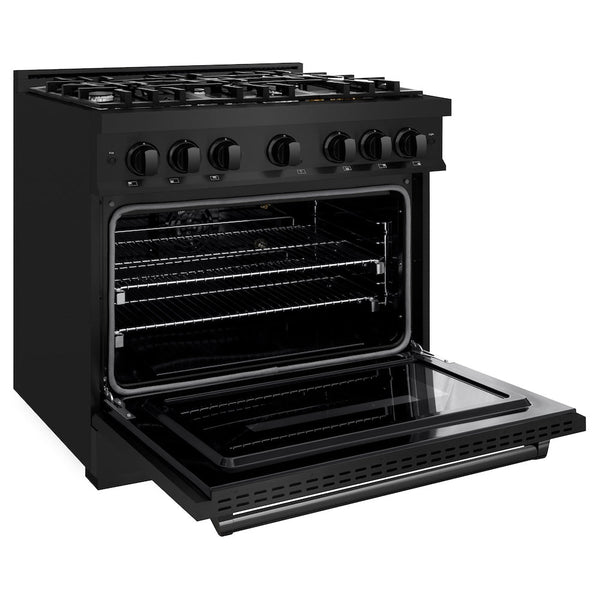 ZLINE 36 in. 5.2 cu. ft. Classic Gas Range with 6 Burner Cooktop and Convection Gas Oven in Black Stainless Steel, Open Box-Good Condition