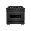 ZLINE 36 in. 5.2 cu. ft. Classic Gas Range with Convection Gas Oven in Black Stainless Steel with 6 Brass Burners (CGRB-BR-36)