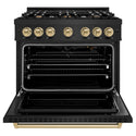 ZLINE Autograph Edition 36 in. 5.2 cu. ft. Classic Gas Range with 6 Burner Cooktop and Convection Gas Oven in Black Stainless Steel and Champagne Bronze Accents (CGRBZ-36-CB)