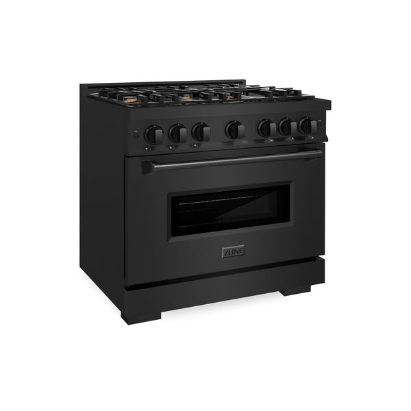 ZLINE 36 in. 5.2 cu. ft. Classic Gas Range with Convection Gas Oven in Black Stainless Steel with 6 Brass Burners (CGRB-BR-36)