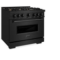 ZLINE 36 in. 5.2 cu. ft. Classic Dual Fuel Range with Gas Cooktop and Electric Convection Oven in Black Stainless Steel with 6 Brass Burners (CDRB-BR-36)