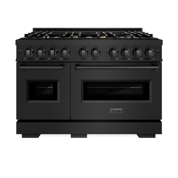 ZLINE 48 in. 6.7 cu. ft. Classic Double Oven Gas Range in Black Stainless Steel with 8 Brass Burners (CGRB-BR-48)