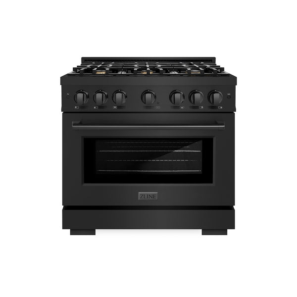 ZLINE 36 in. 5.2 cu. ft. Select Gas Range with Convection Gas Oven in Black Stainless Steel with 6 Brass Burners, Open Box-Great Condition
