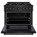 ZLINE 36 in. 5.2 cu. ft. Select Gas Range with Convection Gas Oven in Black Stainless Steel with 6 Brass Burners (HGRB-BR-36)