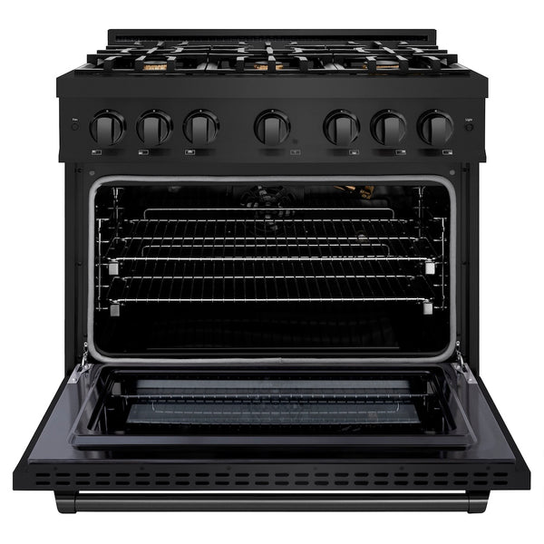 ZLINE 36 in. 5.2 cu. ft. Select Gas Range with Convection Gas Oven in Black Stainless Steel with 6 Brass Burners, Open Box-Great Condition