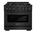 ZLINE 36 in. 5.2 cu. ft. Select Gas Range with Convection Gas Oven in Black Stainless Steel with 6 Brass Burners, Open Box-Great Condition