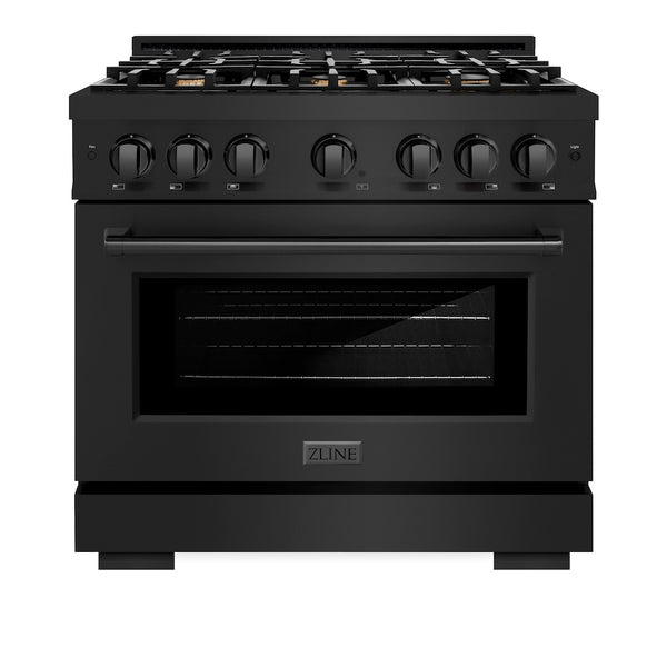 ZLINE 36 in. 5.2 cu. ft. Select Gas Range with Convection Gas Oven in Black Stainless Steel with 6 Brass Burners, Open Box-Great Condition