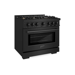 ZLINE 36 in. 5.2 cu. ft. Select Gas Range with Convection Gas Oven in Black Stainless Steel with 6 Brass Burners, Open Box-Great Condition
