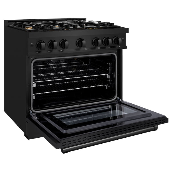 ZLINE 36 in. 5.2 cu. ft. Select Gas Range with Convection Gas Oven in Black Stainless Steel with 6 Brass Burners, Open Box-Great Condition