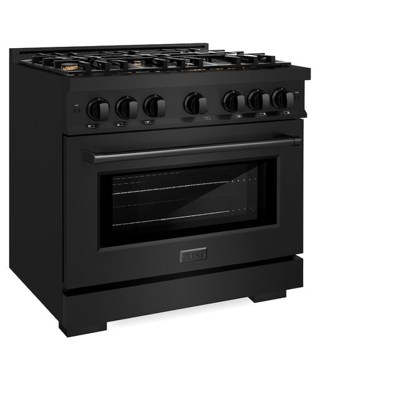 ZLINE 36 in. 5.2 cu. ft. Select Gas Range with Convection Gas Oven in Black Stainless Steel with 6 Brass Burners, Open Box-Great Condition