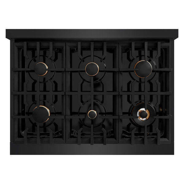 ZLINE 36 in. 5.2 cu. ft. Select Gas Range with Convection Gas Oven in Black Stainless Steel with 6 Brass Burners, Open Box-Great Condition